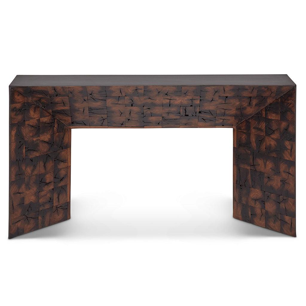 Reclaimed Old Post Wooden Inlay Rectangular Console Table