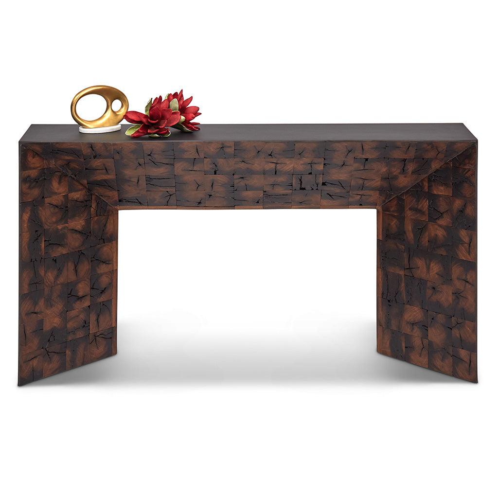 Reclaimed Old Post Wooden Inlay Rectangular Console Table