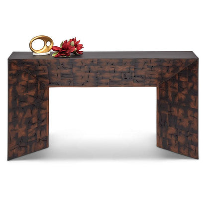 Reclaimed Old Post Wooden Inlay Rectangular Console Table