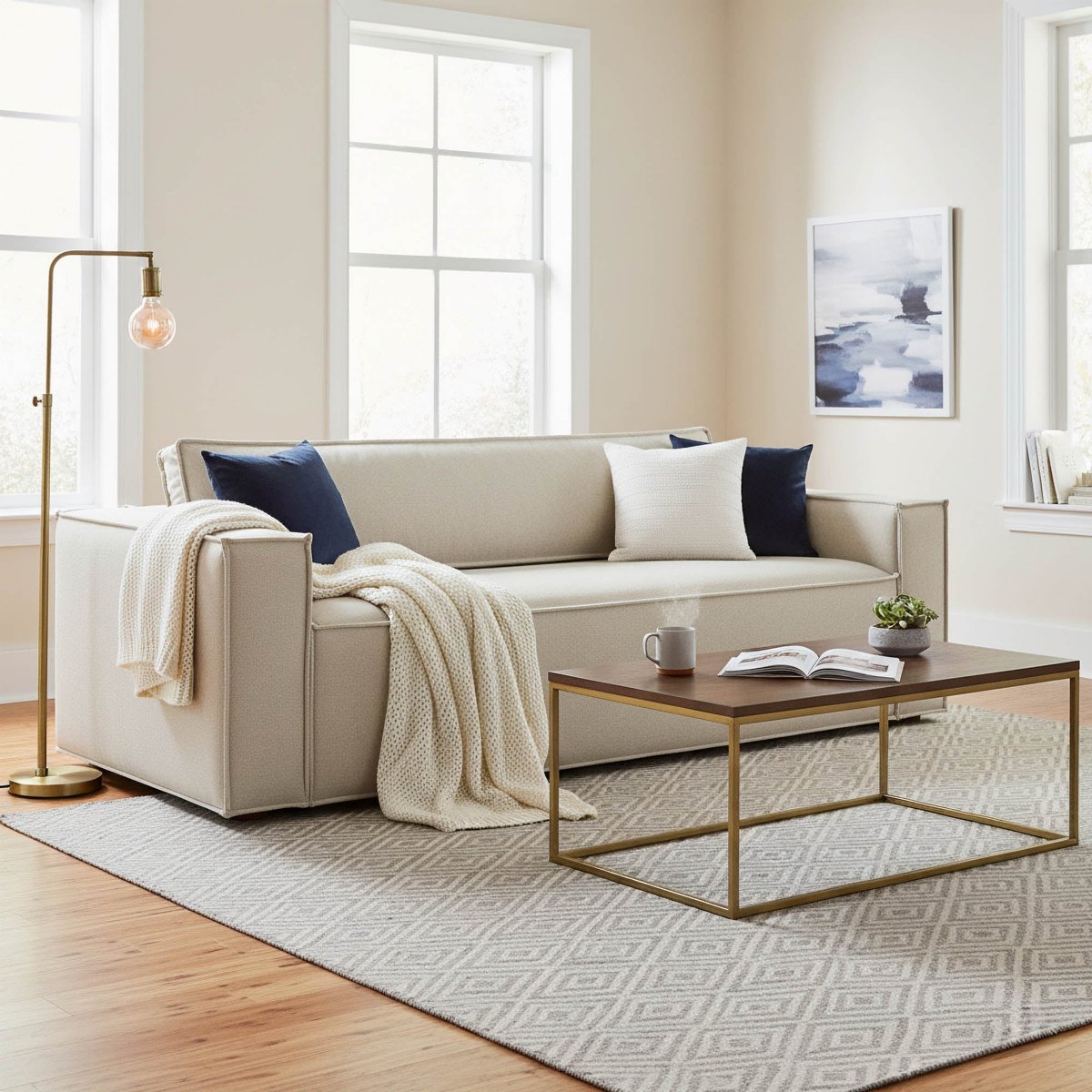 LH Home Olga Beige Fabric Sofa