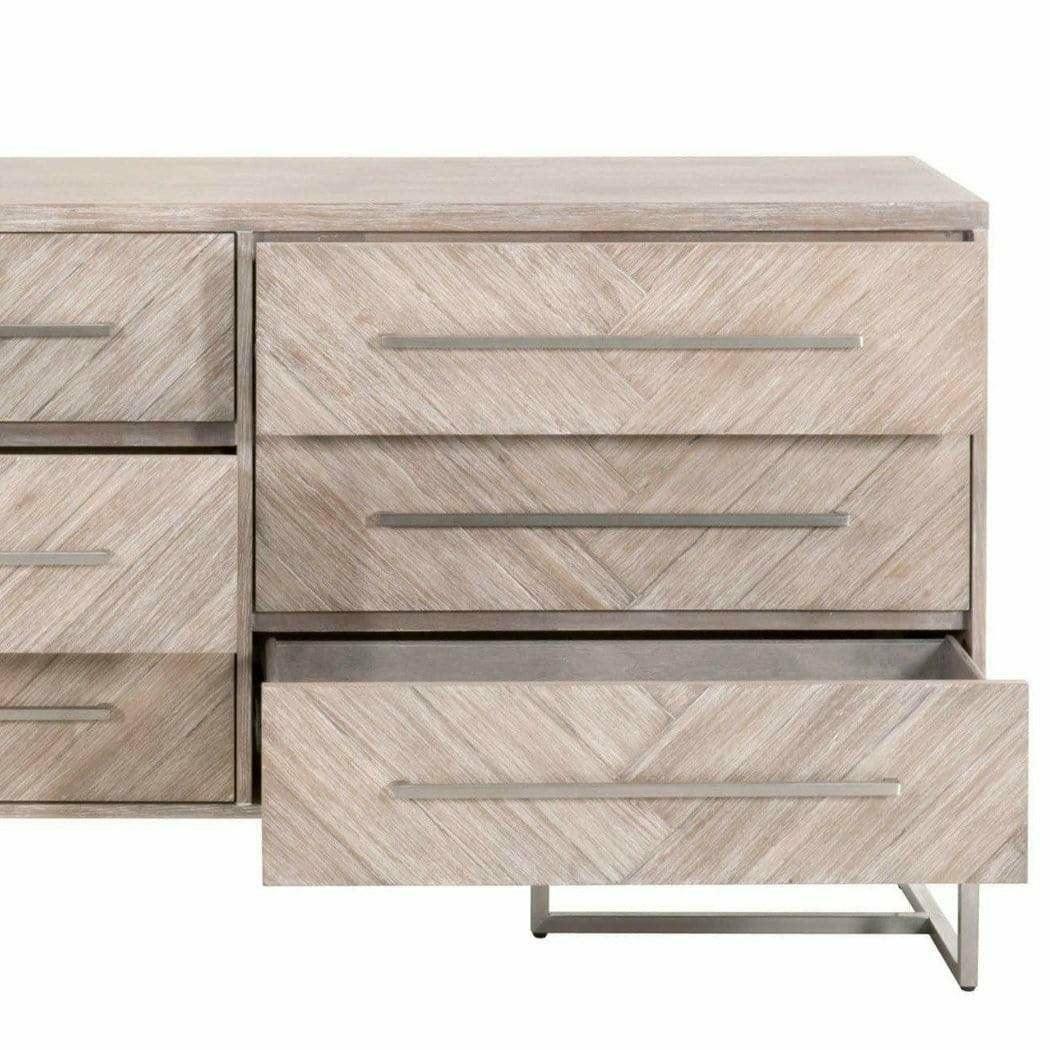 On Stand Mosaic 6-Drawer Double Dresser Acacia Brushed Steel Dressers Sideboards and Things By Essentials For Living