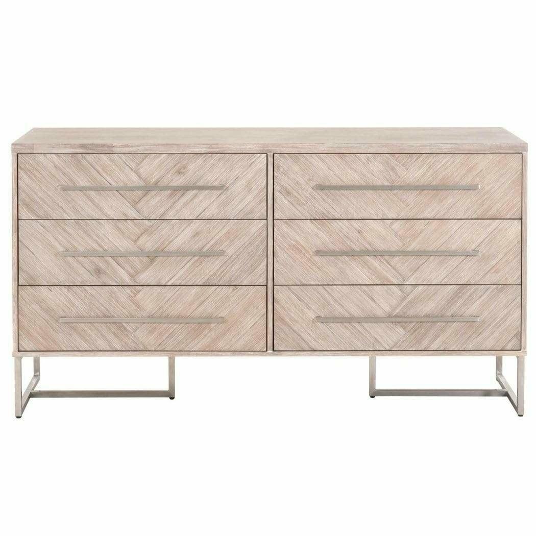 On Stand Mosaic 6-Drawer Double Dresser Acacia Brushed Steel Dressers Sideboards and Things By Essentials For Living