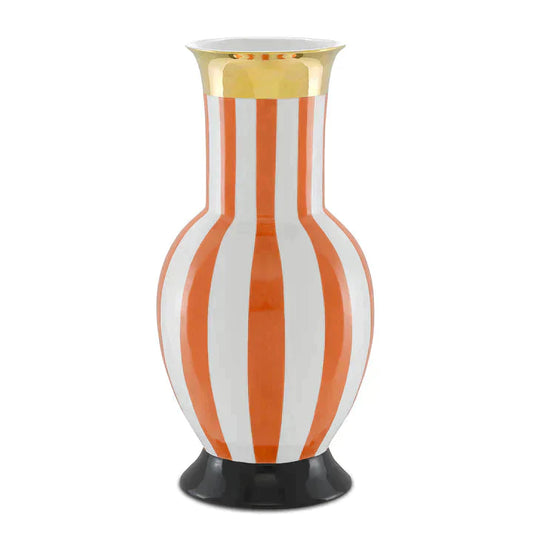 Orange White Gold Black De Luca Coral Stripe Large Vase Vases & Jars Sideboards and Things By Currey & Co