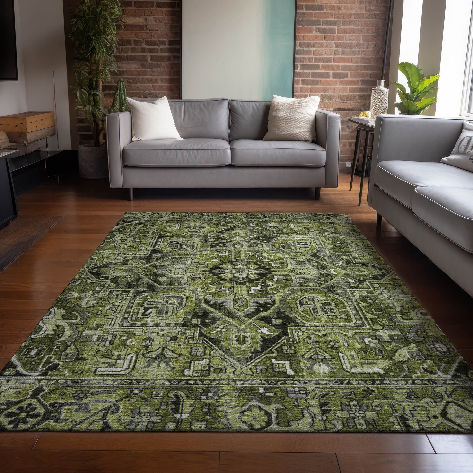 Addison Rugs Oriental Green Washable Indoor-Outdoor Rug
