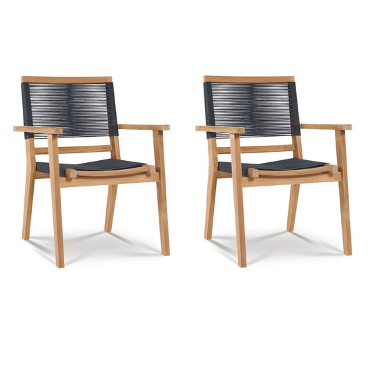 Oslo Teak Outdoor Stacking Armchair (Set of 2)-Outdoor Dining Chairs-HiTeak-Sideboards and Things