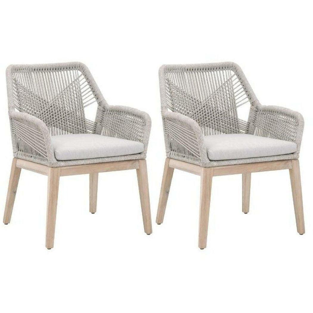 Outdoor Loom Rope Dining Arm Chair Set of 2 Taupe Rope and Teak Outdoor Dining Chairs Sideboards and Things By Essentials For Living