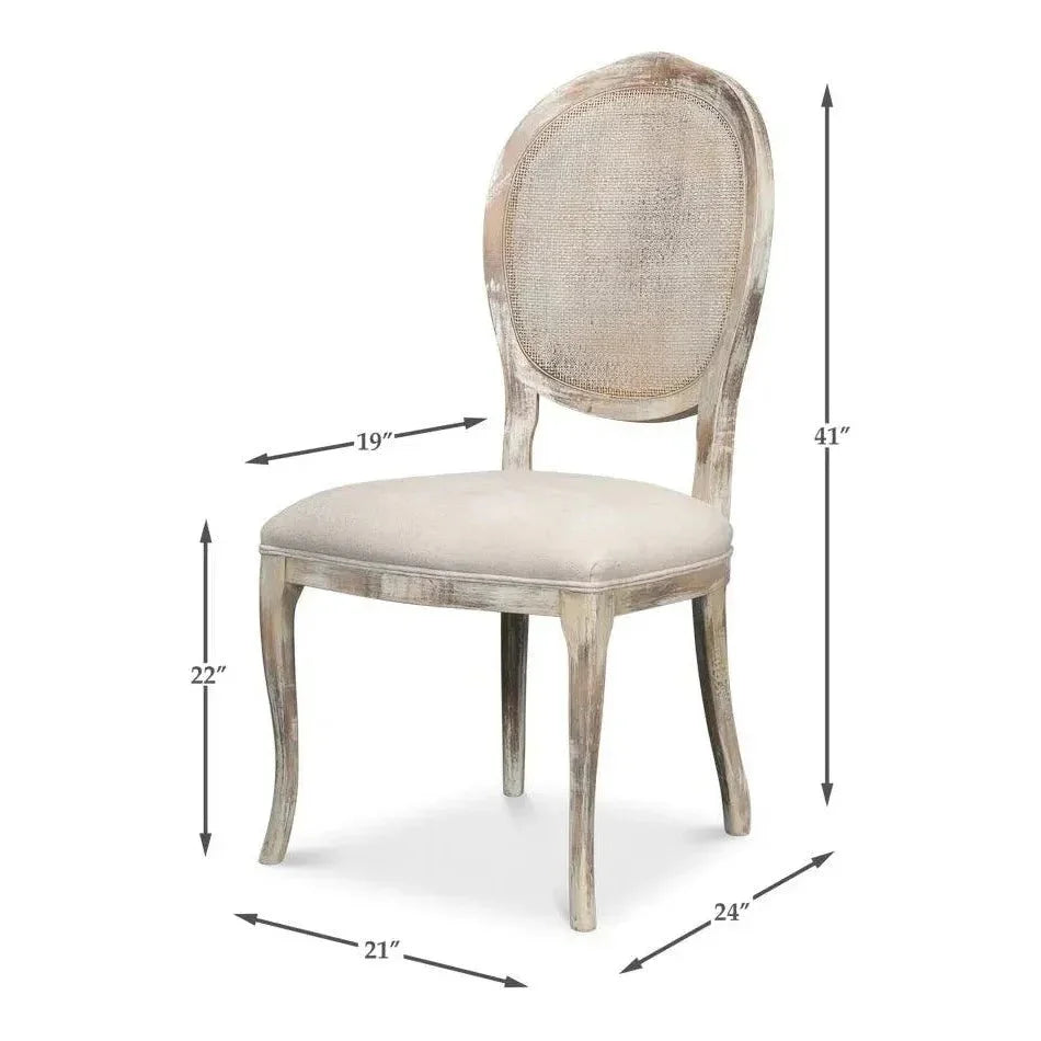 Sarreid Oval Cane Back Fabric Dining Chair 2PC