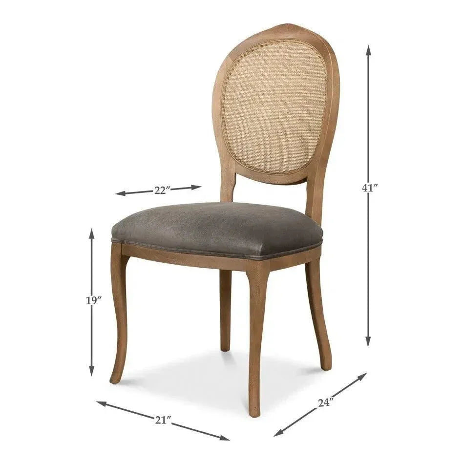Sarreid Oval Cane Back Fabric Dining Chair 2PC