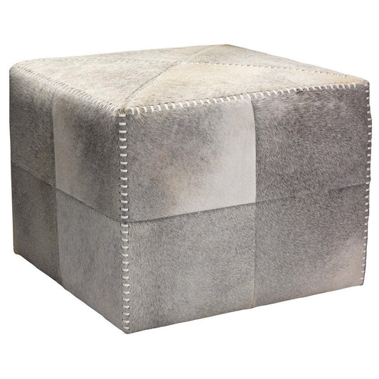 Ox Grey Square Leather Cowhide Ottoman - Large Ottomans Sideboards and Things By Jamie Young