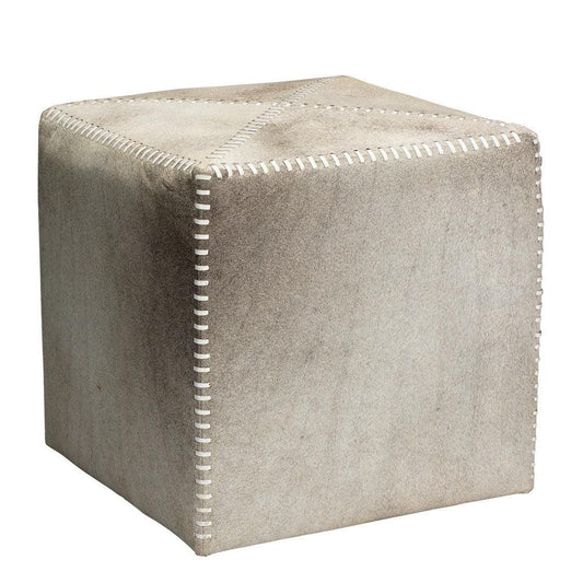 Ox Grey Square Leather Cowhide Ottoman - Small Ottomans Sideboards and Things By Jamie Young