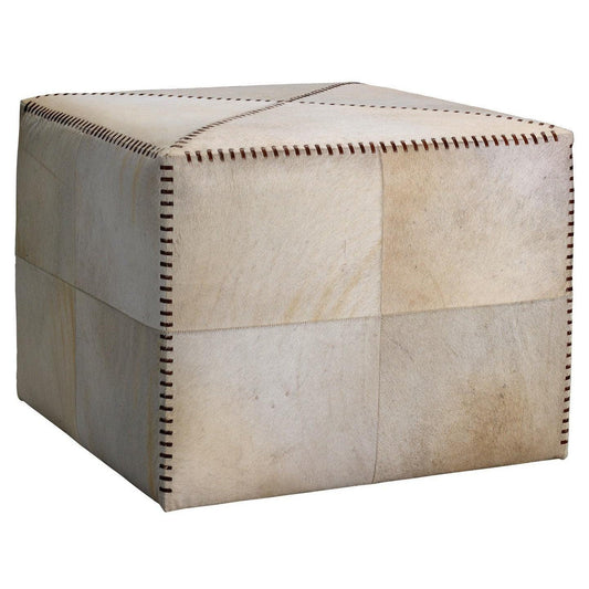 Ox White Square Leather Cowhide Ottoman - Large Ottomans Sideboards and Things By Jamie Young