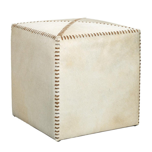 Ox White Square Leather Cowhide Ottoman - Small Ottomans Sideboards and Things By Jamie Young