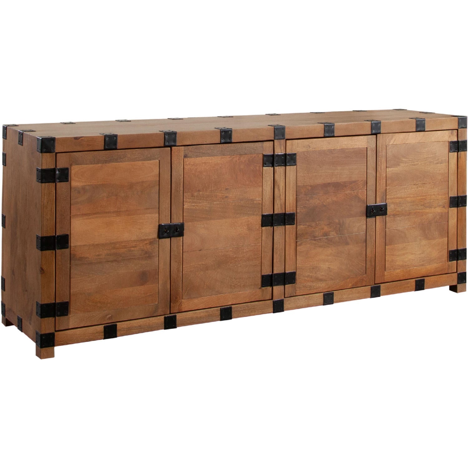 Oxford Solid Mango Wood 4-Door Sideboard in Oak Finish-Sideboards-Diamond Sofa-Sideboards and Things 