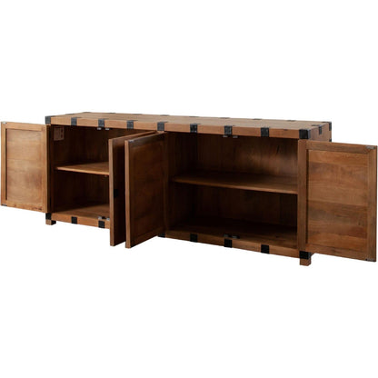 Oxford Solid Mango Wood 4-Door Sideboard in Oak Finish-Sideboards-Diamond Sofa-Sideboards and Things 