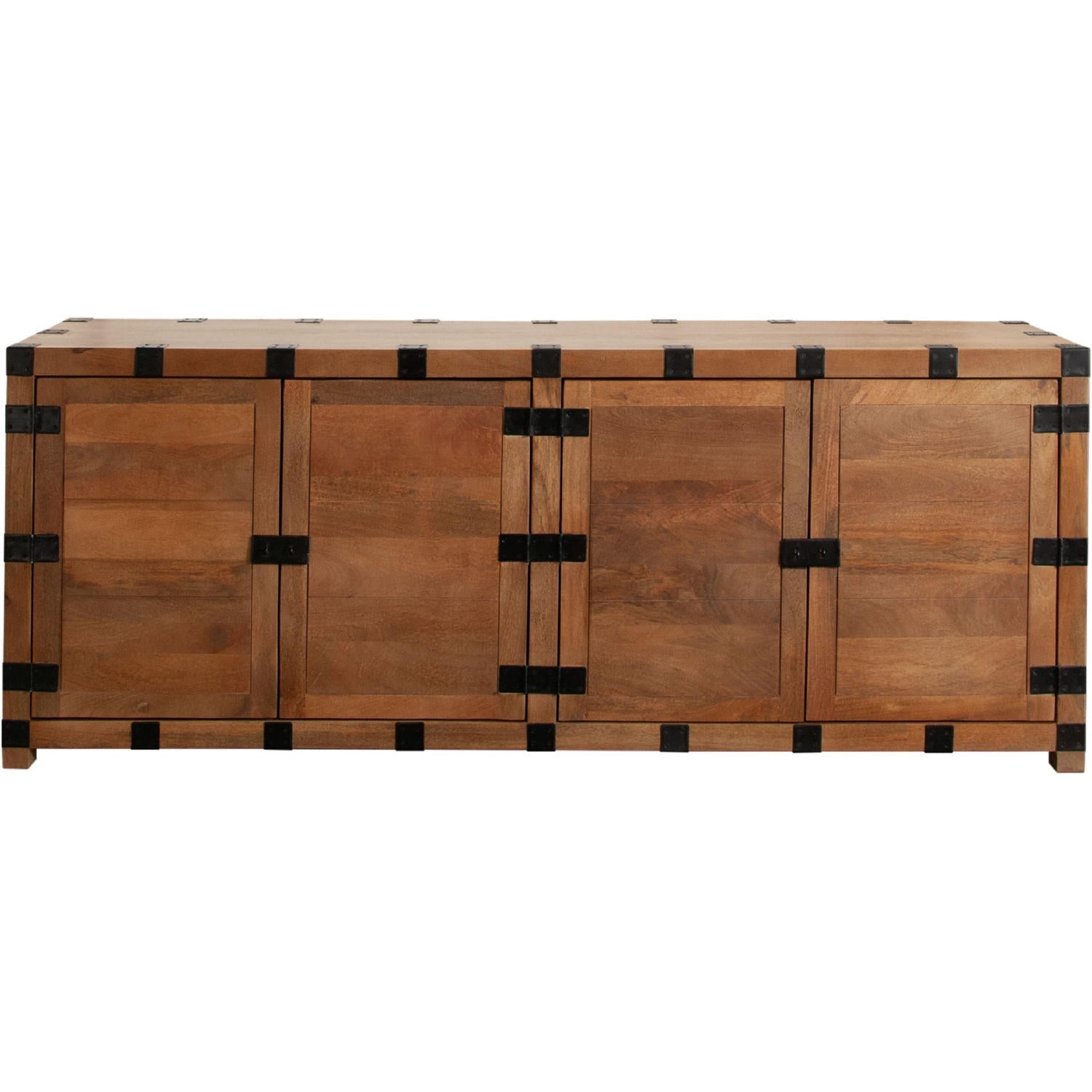 Oxford Solid Mango Wood 4-Door Sideboard in Oak Finish-Sideboards-Diamond Sofa-Sideboards and Things 