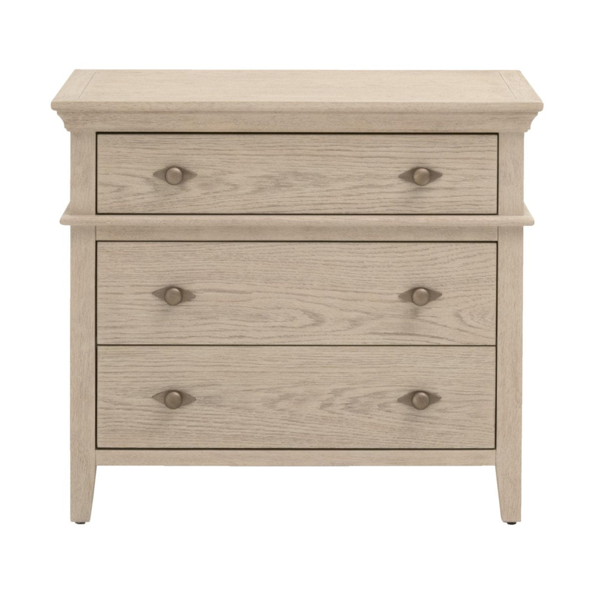Essentials For Living Oxford 3-Drawer White Washed Oak Wood Nightstand