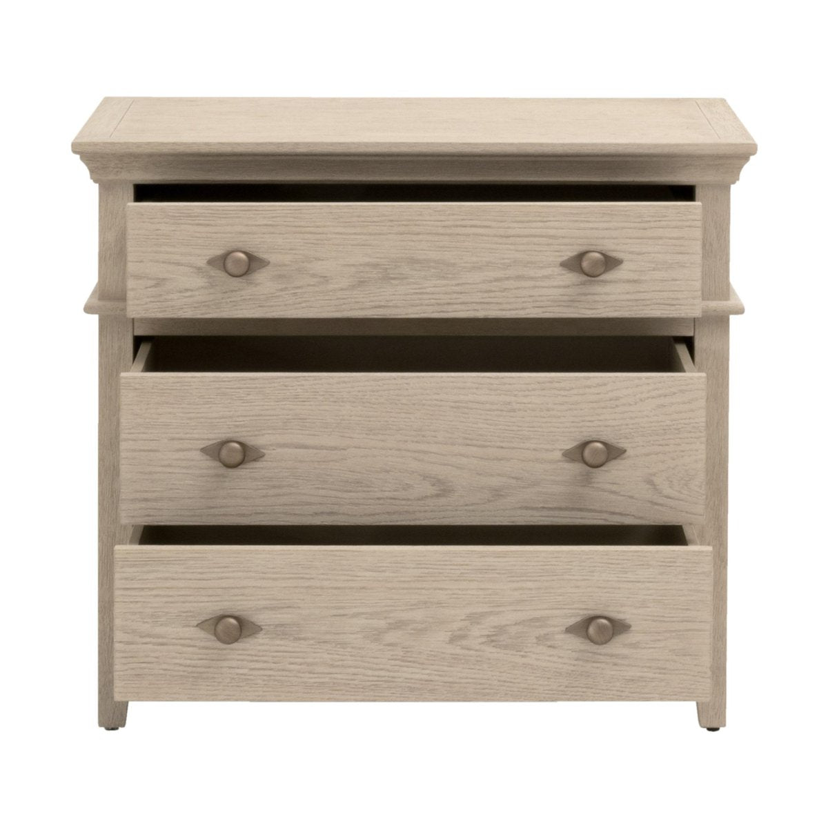 Essentials For Living Oxford 3-Drawer White Washed Oak Wood Nightstand