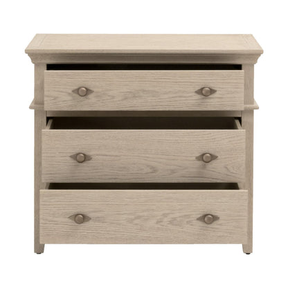 Essentials For Living Oxford 3-Drawer White Washed Oak Wood Nightstand