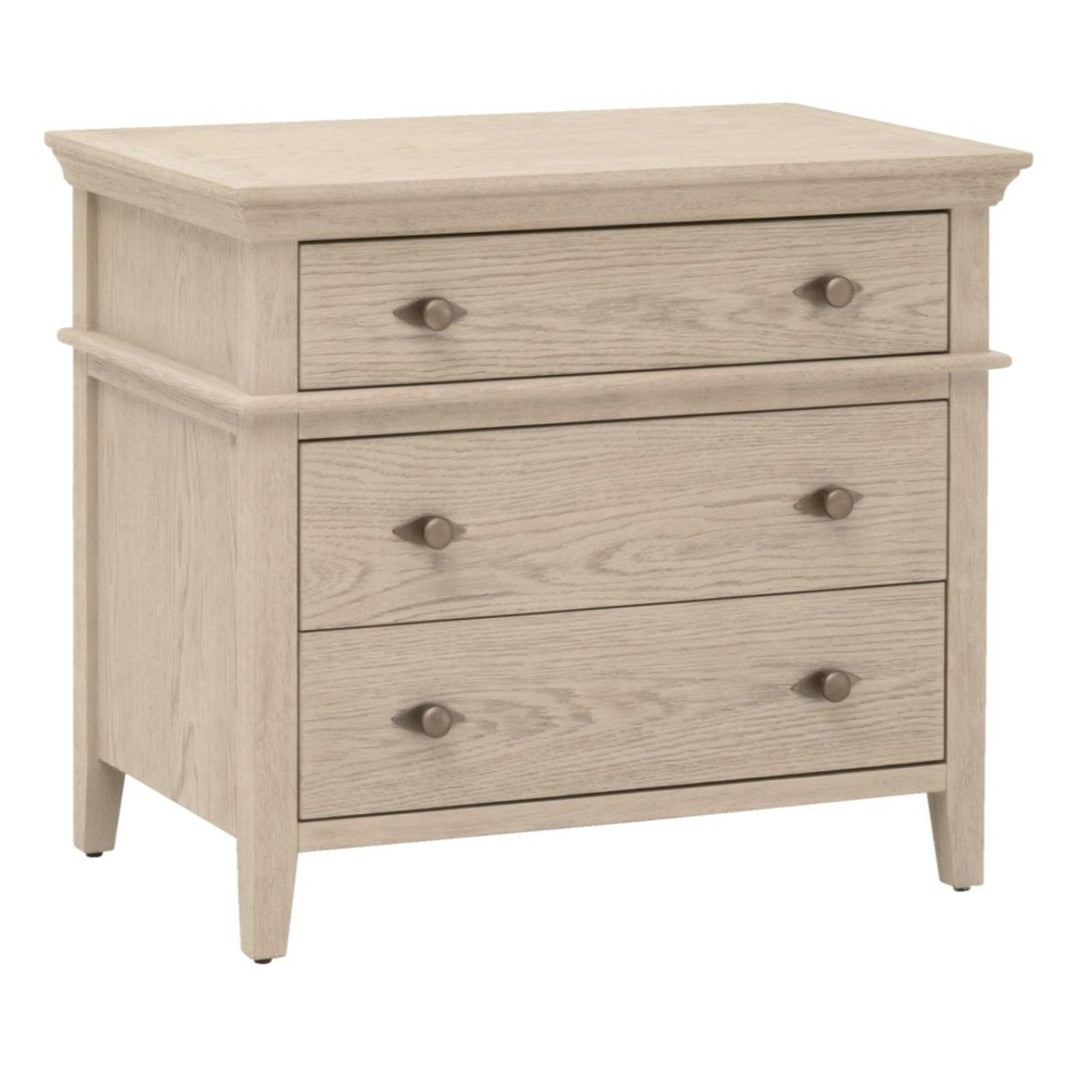 Essentials For Living Oxford 3-Drawer White Washed Oak Wood Nightstand
