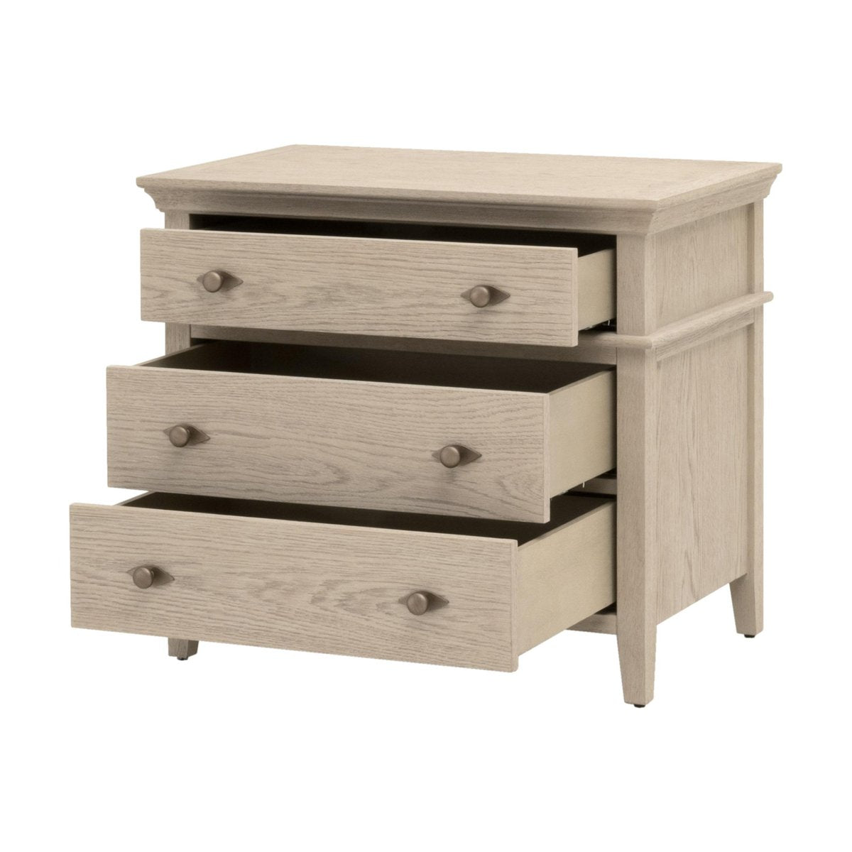 Essentials For Living Oxford 3-Drawer White Washed Oak Wood Nightstand