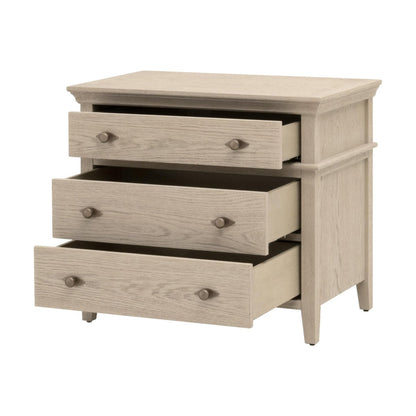 Essentials For Living Oxford 3-Drawer White Washed Oak Wood Nightstand