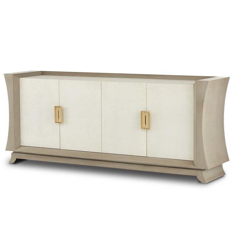 Oyster Gray Cream Shagreen Polished Brass Accents Koji Credenza Sideboards Sideboards and Things By Currey & Co