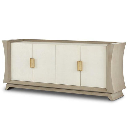 Oyster Gray Cream Shagreen Polished Brass Accents Koji Credenza Sideboards Sideboards and Things By Currey & Co