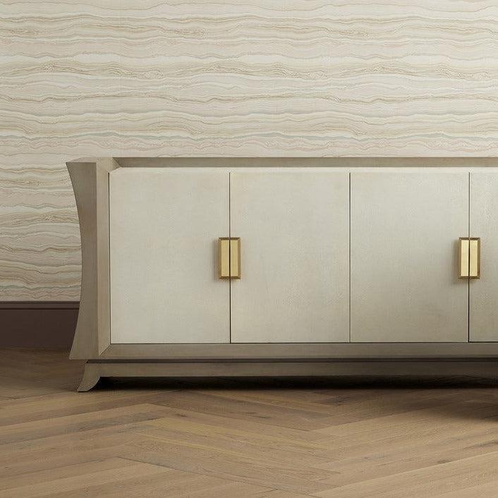 Oyster Gray Cream Shagreen Polished Brass Accents Koji Credenza Sideboards Sideboards and Things By Currey & Co