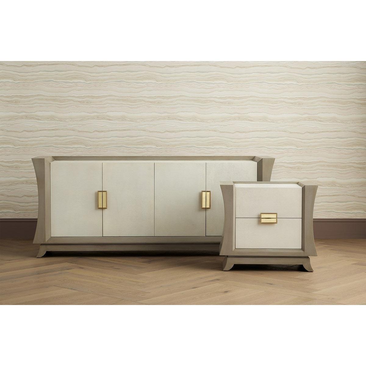 Oyster Gray Cream Shagreen Polished Brass Accents Koji Credenza Sideboards Sideboards and Things By Currey & Co