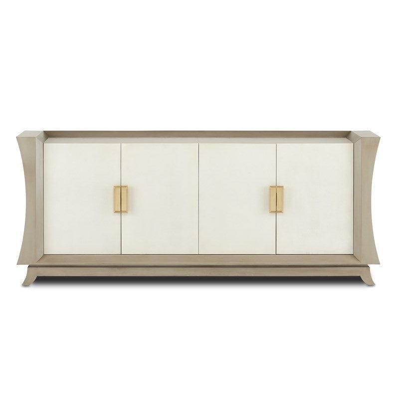 Oyster Gray Cream Shagreen Polished Brass Accents Koji Credenza Sideboards Sideboards and Things By Currey & Co