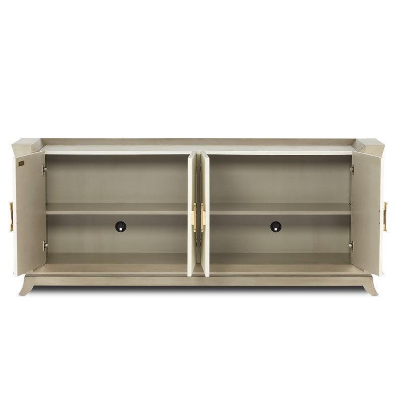 Oyster Gray Cream Shagreen Polished Brass Accents Koji Credenza Sideboards Sideboards and Things By Currey & Co