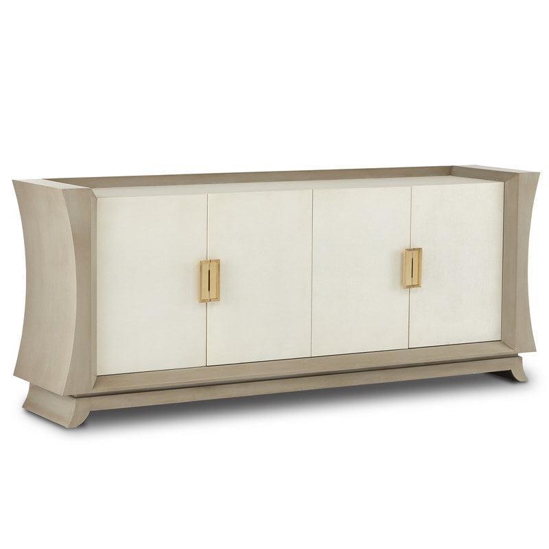 Oyster Gray Cream Shagreen Polished Brass Accents Koji Credenza Sideboards Sideboards and Things By Currey & Co