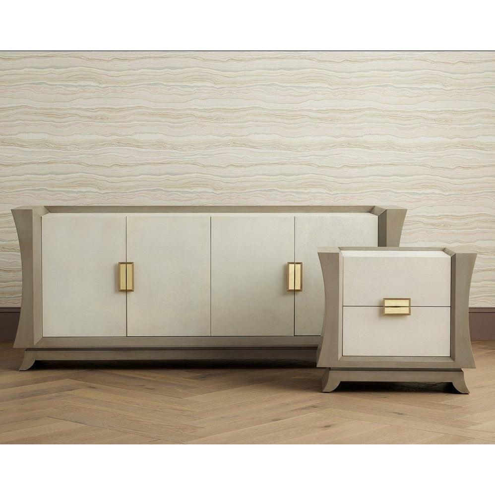 Oyster Shagreen Polished Brass Koji Cabinet With Drawers Accent Cabinets Sideboards and Things By Currey & Co