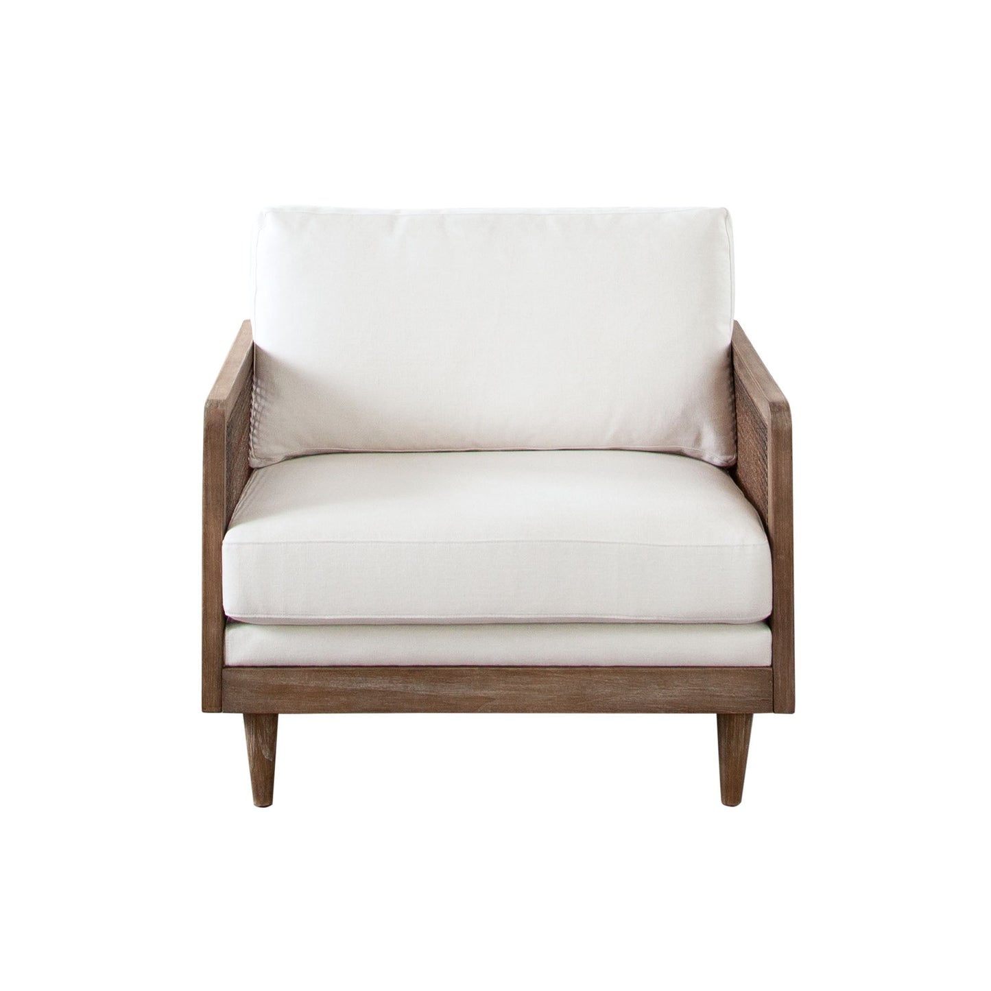 Piper Rattan and White Linen Fabric Arm Chair