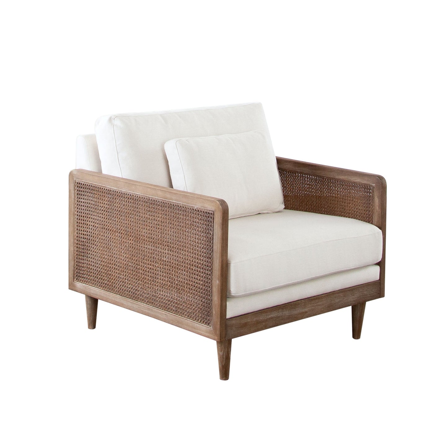 Piper Rattan and White Linen Fabric Arm Chair