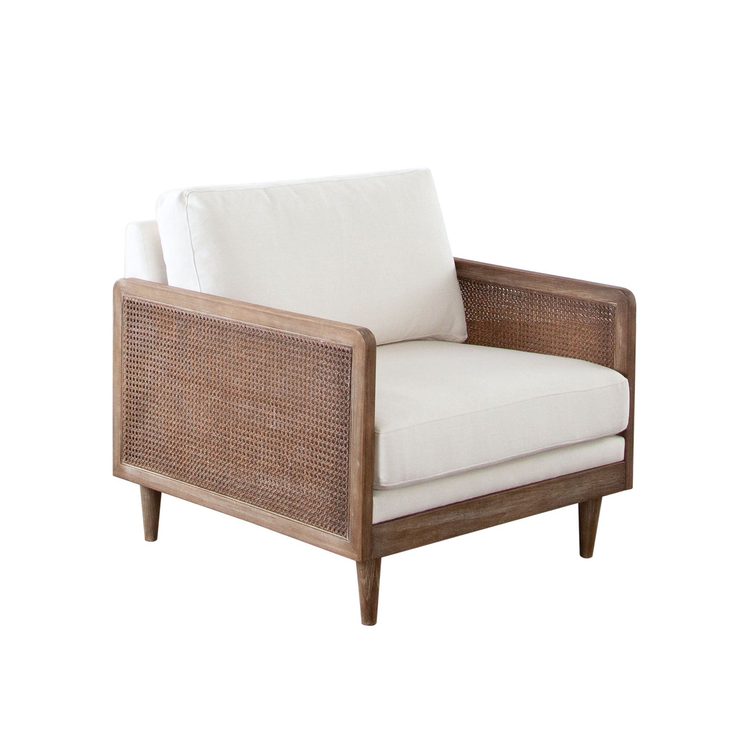 Piper Rattan and White Linen Fabric Arm Chair