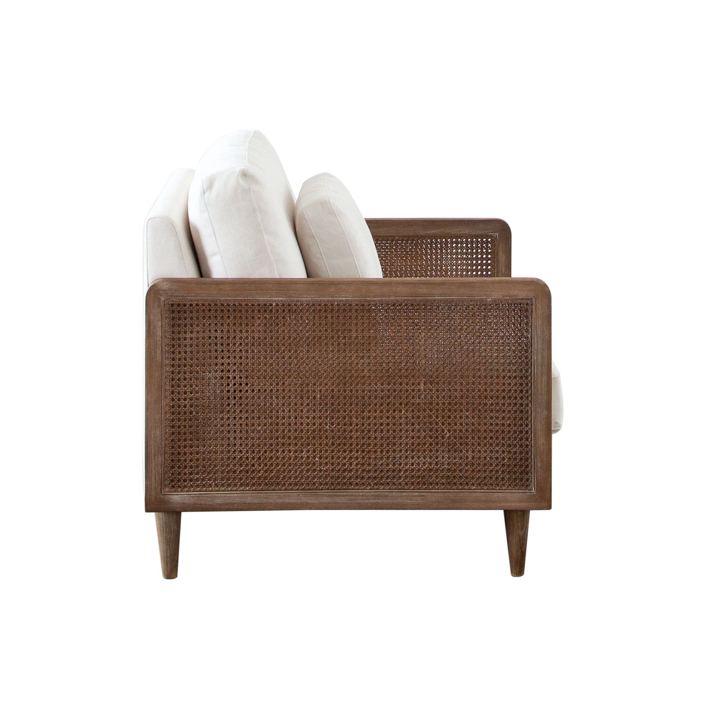 Piper Rattan and White Linen Fabric Arm Chair