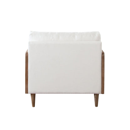 Piper Rattan and White Linen Fabric Arm Chair