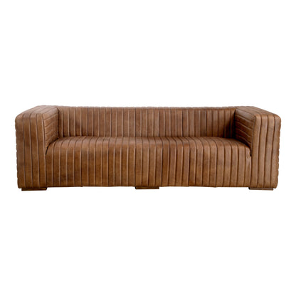 Castle Top-Grain Leather and Solid Pine Brown Sofa