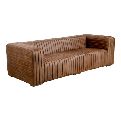 Castle Top-Grain Leather and Solid Pine Brown Sofa