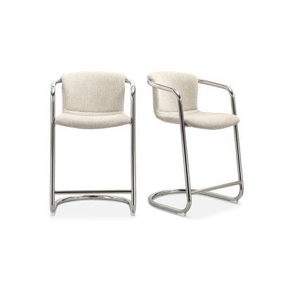 Freeman Polyester Fibre and Chrome Iron Cream Counter Stool-Set Of Two