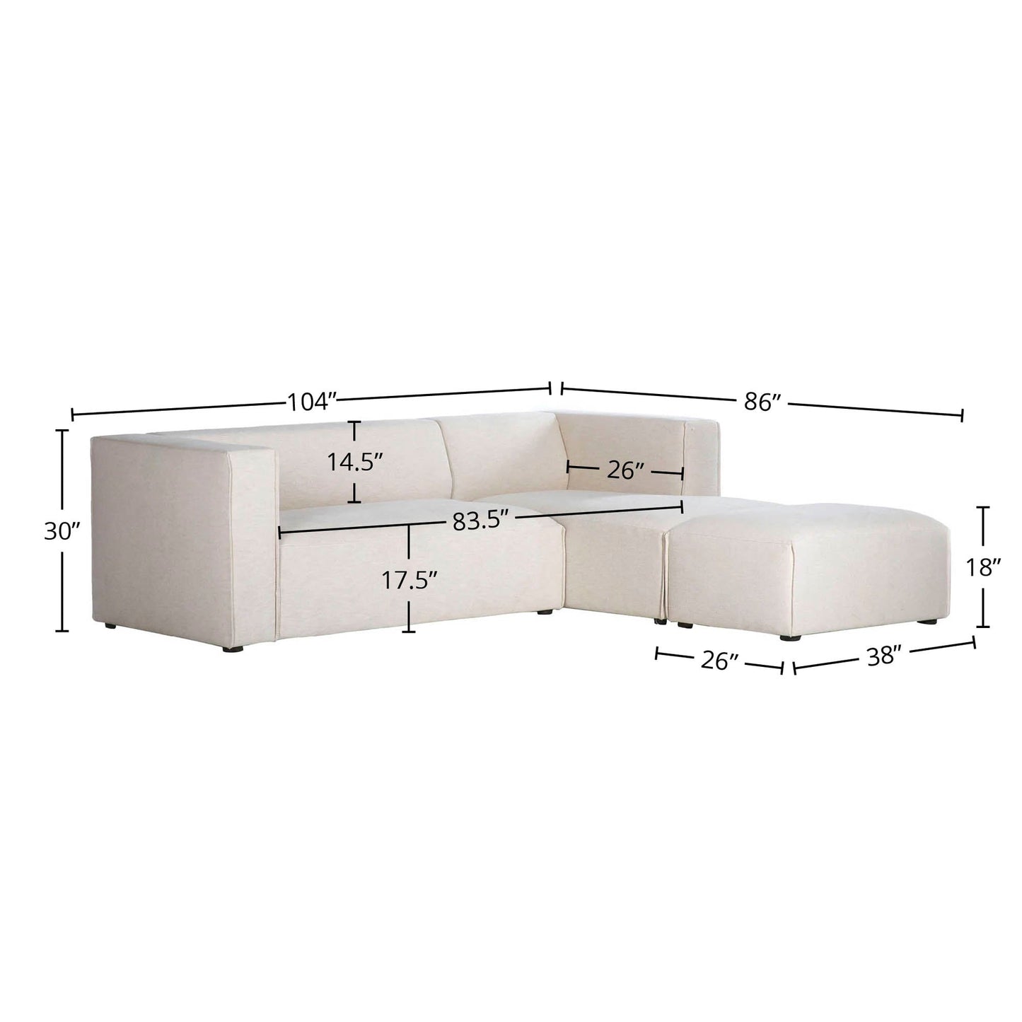 Premium Small White Modular Sectional with Ottoman