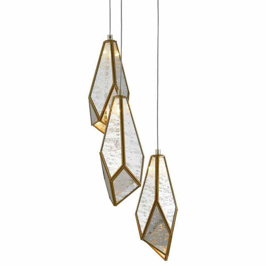 Painted Silver Antique Brass Glace 3-Light Multi-Drop Pendant Pendants Sideboards and Things By Currey & Co