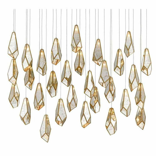 Painted Silver Antique Brass Glace 30-Light Multi-Drop Pendant Pendants Sideboards and Things By Currey & Co