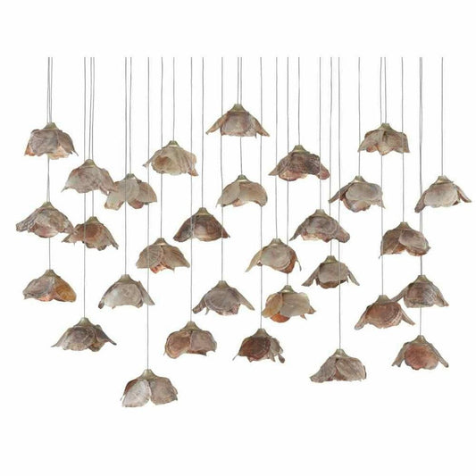 Painted Silver Leaf Shell Catrice 30-Light Multi-Drop Pendant Pendants Sideboards and Things By Currey & Co