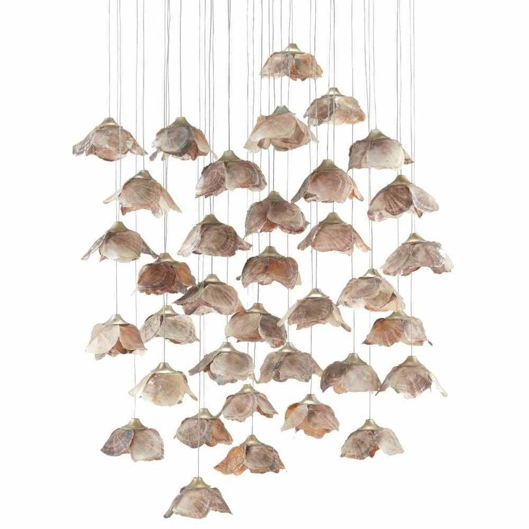 Painted Silver Leaf Shell Catrice 36-Light Multi-Drop Pendant Pendants Sideboards and Things By Currey & Co