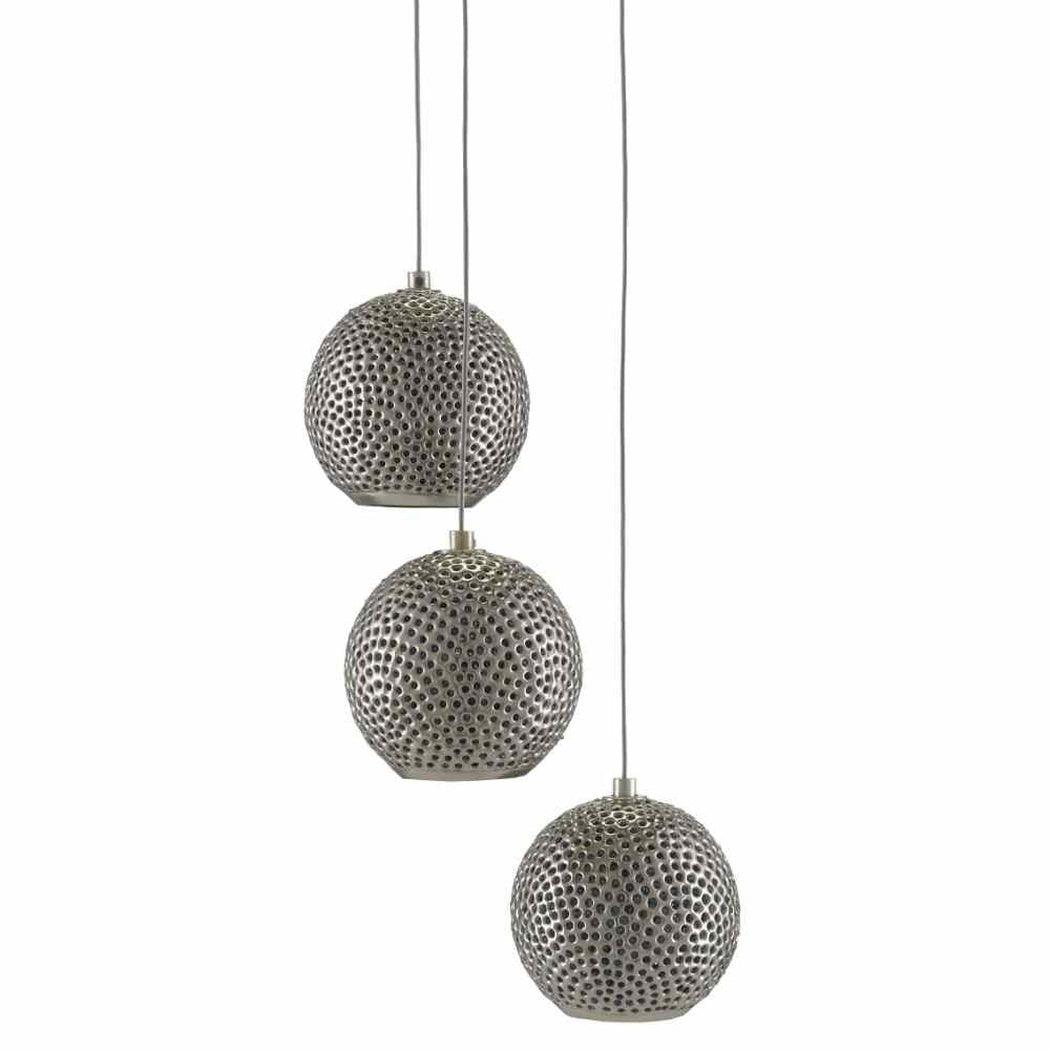 Painted Silver Nickel Blue Giro 3-Light Multi-Drop Pendant Pendants Sideboards and Things By Currey & Co