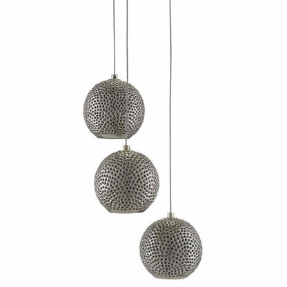 Painted Silver Nickel Blue Giro 3-Light Multi-Drop Pendant Pendants Sideboards and Things By Currey & Co