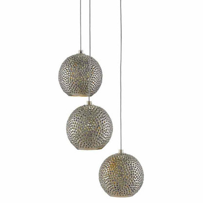 Painted Silver Nickel Blue Giro 3-Light Multi-Drop Pendant Pendants Sideboards and Things By Currey & Co