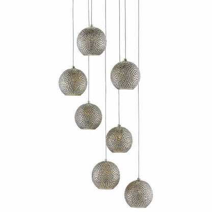 Painted Silver Nickel Blue Giro 7-Light Multi-Drop Pendant Pendants Sideboards and Things By Currey & Co